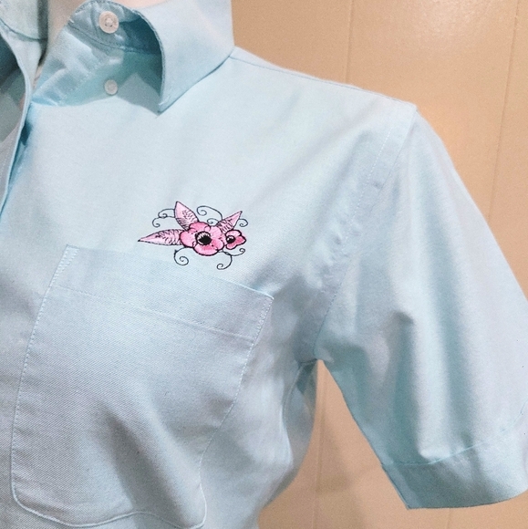 Cabin Creek Embroidered Cat Shirt Womens Sz 10 Button Down Casual Blouse EUC - Picture 2 of 11